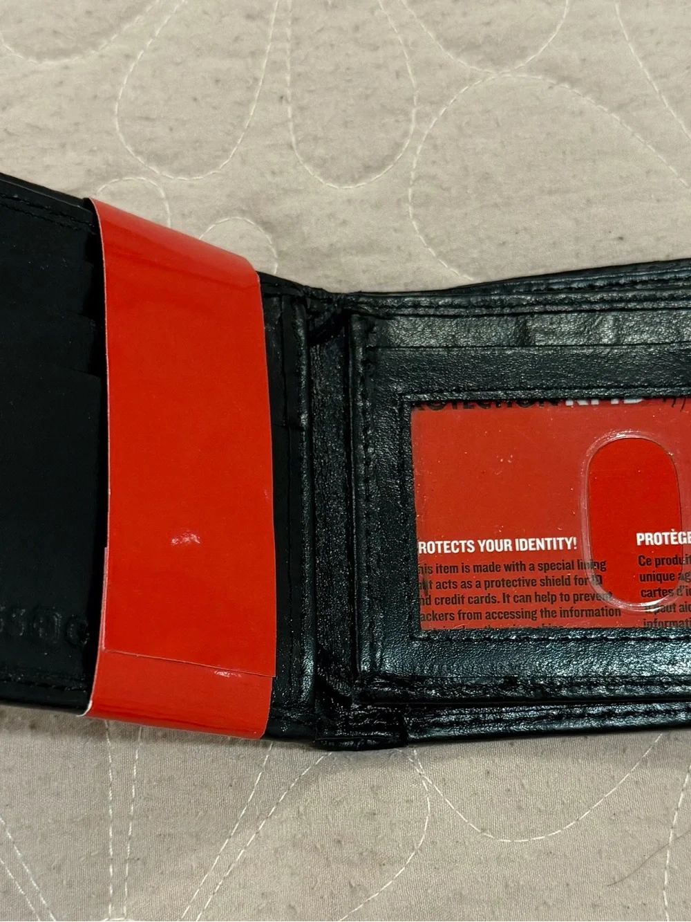 SwissGear Black Leather Men's RFID Wallet with Red RFID Band